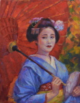 V modrm kimonu,70x55cm, olejomalba