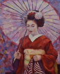 Pod sakurami,80x65, oil painting