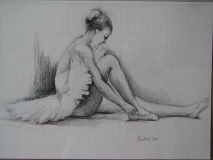 Baletka v zákulisí, 15x21, kresba tužkou