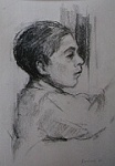 Chlapec u okna, 21x30, kresba uhlem