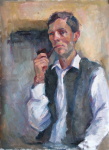 Muž s fajfkou,44x56, olejomalba